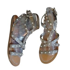 Sam Edelman Circus Eavan Studded Leather Gladiator Sandals in Green/Taupe Sz 6